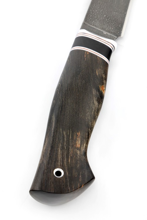 Нож Клык сталь ХВ5 рукоять вставка черный граб, карельская береза коричневая 