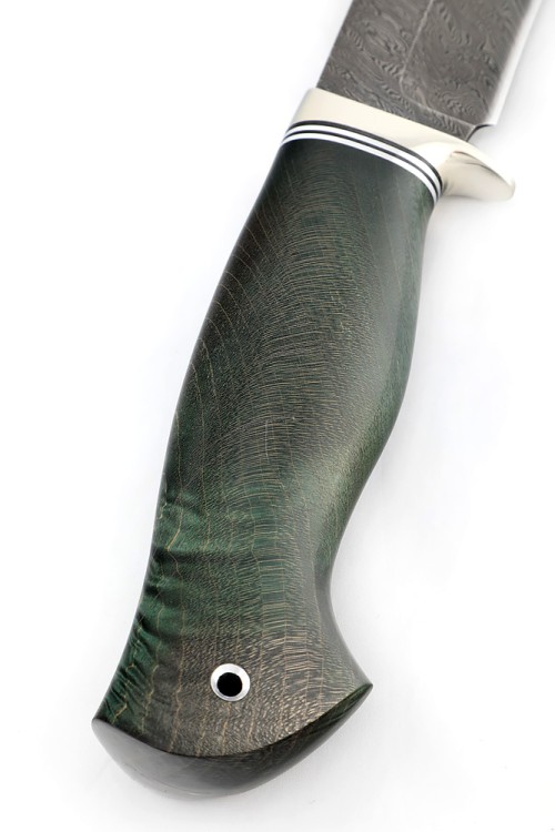 Нож Вятич сталь дамаск рукоять мельхиор, ясень стабилизированный зеленый 