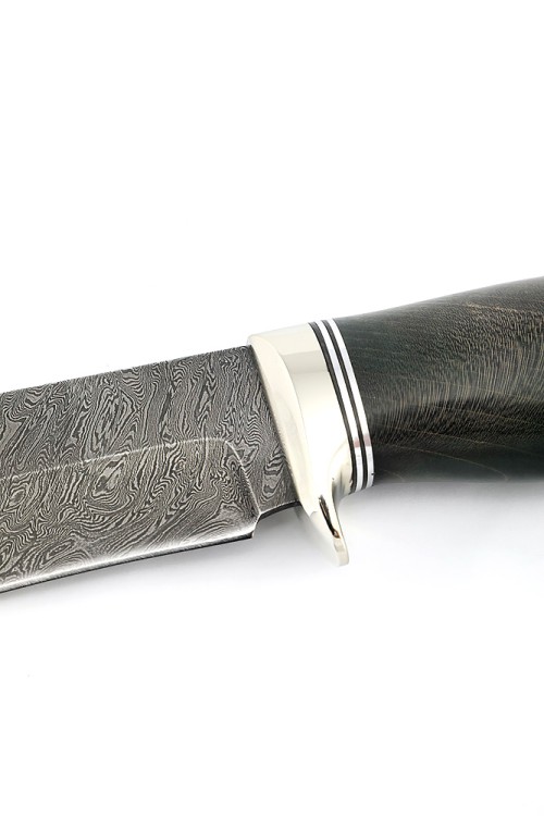 Нож Вятич сталь дамаск рукоять мельхиор, ясень стабилизированный зеленый 