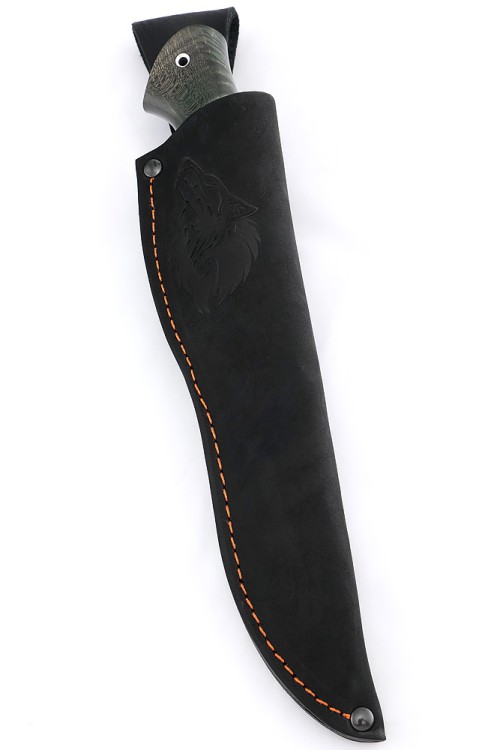 Нож Вятич сталь дамаск рукоять мельхиор, ясень стабилизированный зеленый 