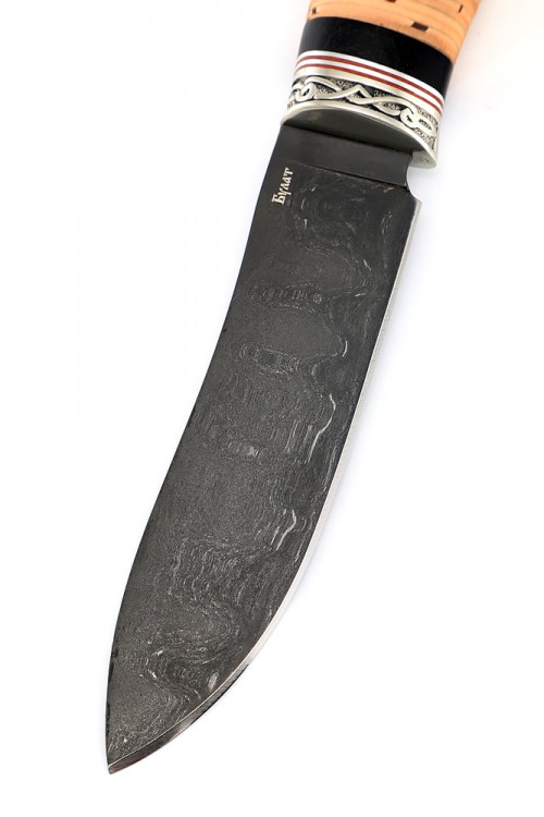 Нож Скиннер сталь булат рукоять мельхиор, береста 