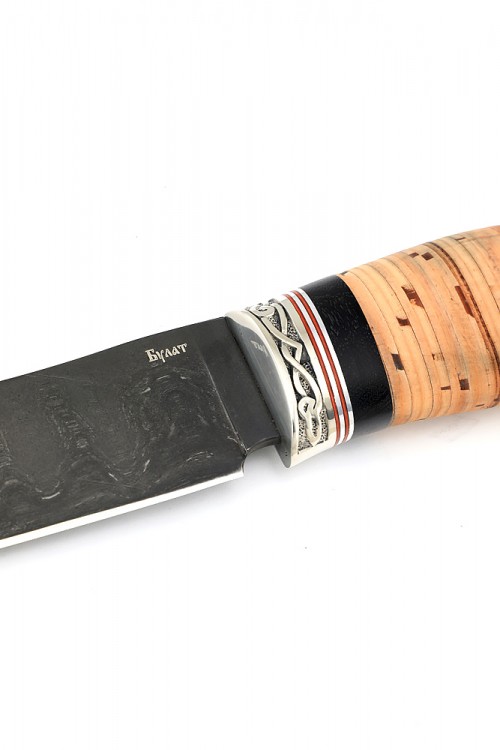 Нож Скиннер сталь булат рукоять мельхиор, береста 