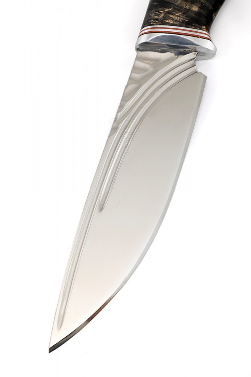 Нож Кабан сталь Elmax фигурные долы камень рукоять кап клена зеленый 