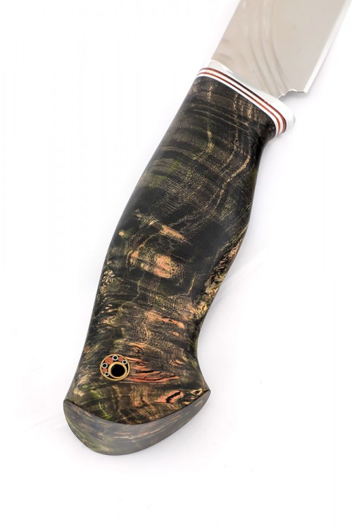 Нож Кабан сталь Elmax фигурные долы камень рукоять кап клена зеленый 