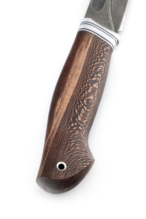 Нож Путник сталь дамаск-долы рукоять кап клена коричневый 