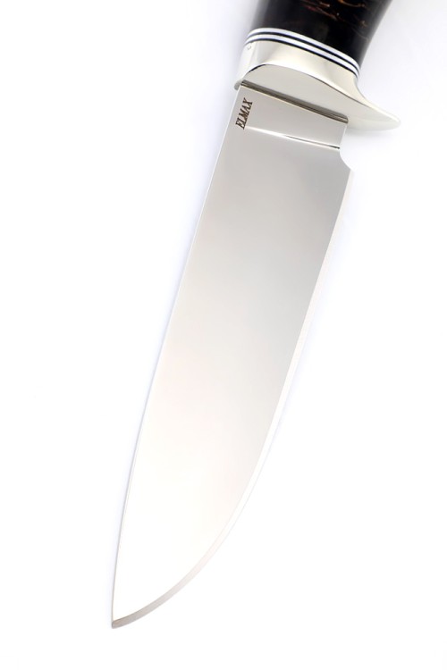 Нож Беркут сталь Elmax рукоять мельхиор, шишка в акриле красная 