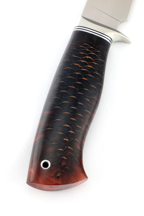 Нож Беркут сталь Elmax рукоять мельхиор, шишка в акриле красная 