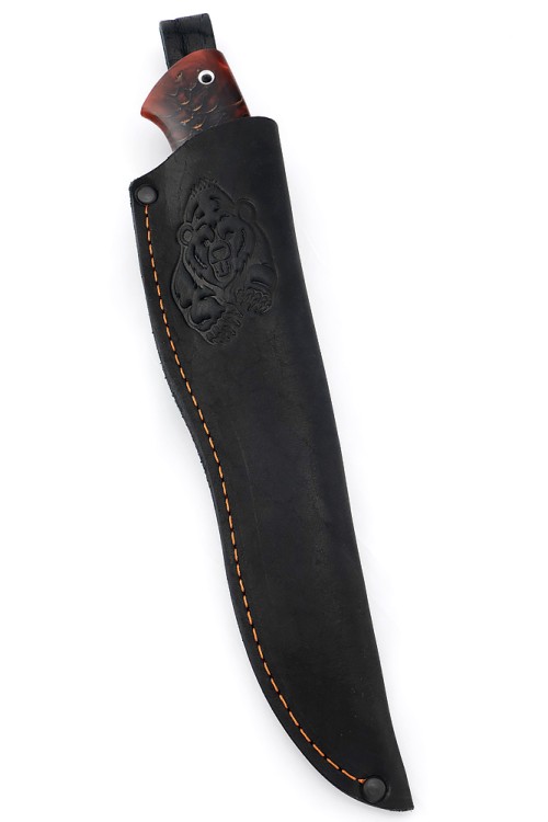 Нож Беркут сталь Elmax рукоять мельхиор, шишка в акриле красная 