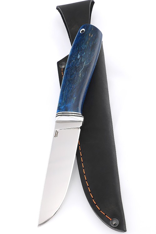 Нож Заяц сталь кованая х12мф рукоять стабилизированная карельская береза синяя 