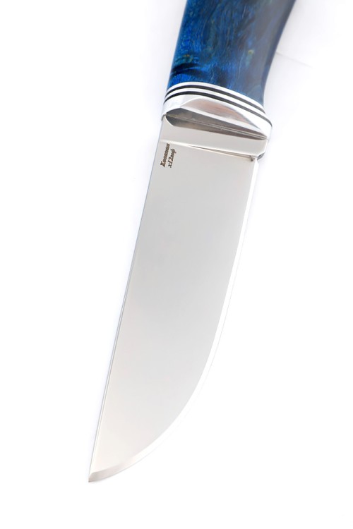 Нож Заяц сталь кованая х12мф рукоять стабилизированная карельская береза синяя 