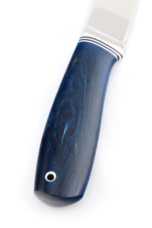 Нож Заяц сталь кованая х12мф рукоять стабилизированная карельская береза синяя 