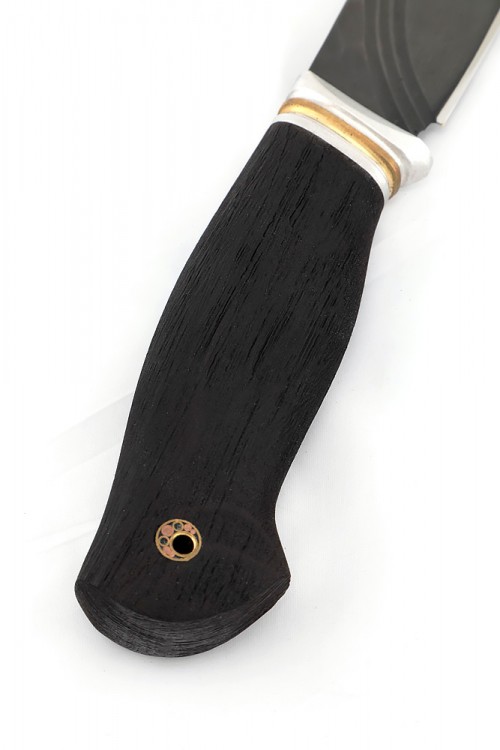Нож Кабан сталь булат фигурные долы камень рукоять черный граб 
