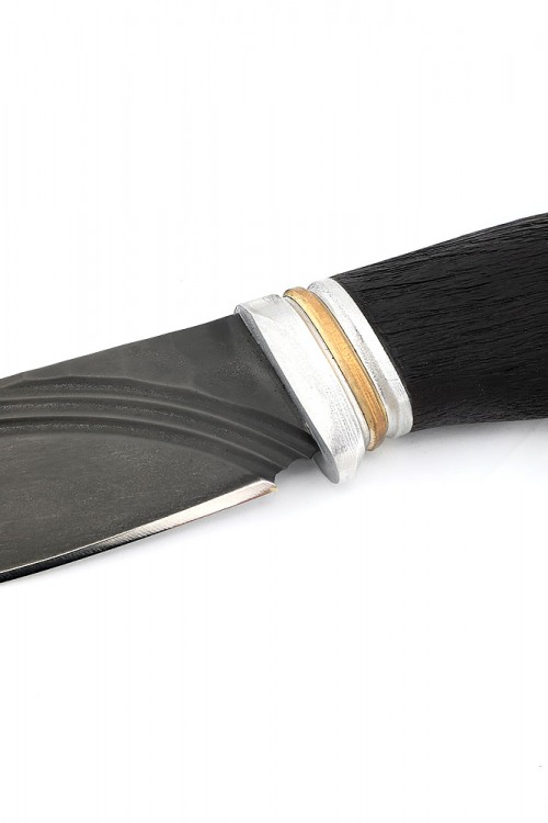 Нож Кабан сталь булат фигурные долы камень рукоять черный граб 