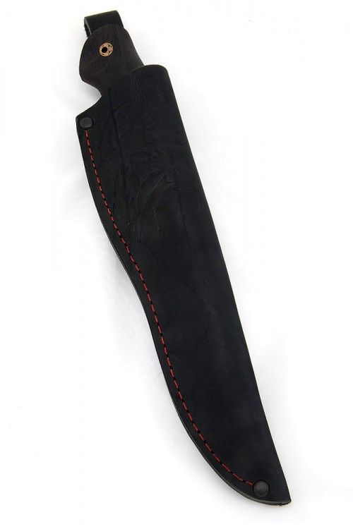 Нож Кабан сталь булат фигурные долы камень рукоять черный граб 