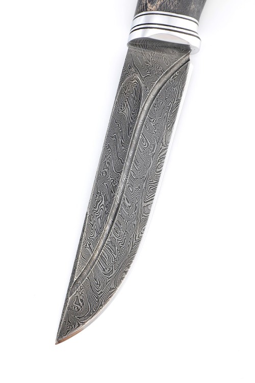 Нож Путник сталь дамаск-долы рукоять кап клена черный 
