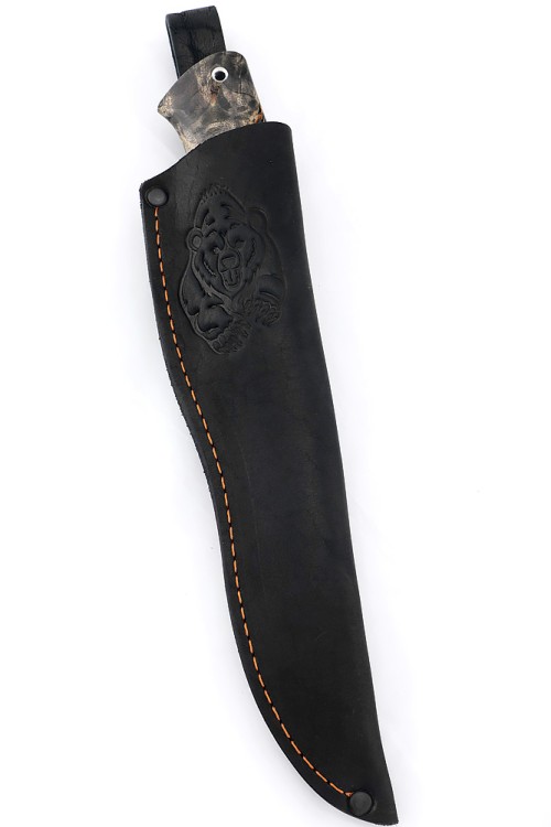 Нож Беркут сталь Elmax рукоять мельхиор, кап клена коричневый 