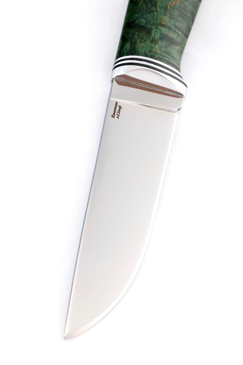 Нож Заяц сталь кованая х12мф рукоять стабилизированная карельская береза зеленая 