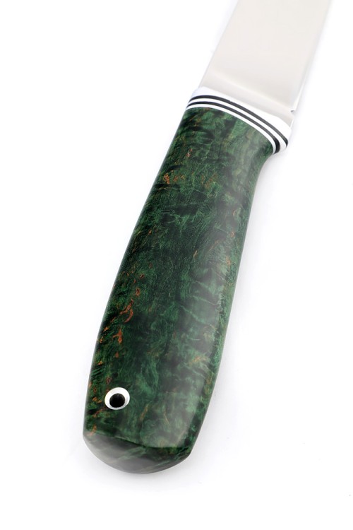 Нож Заяц сталь кованая х12мф рукоять стабилизированная карельская береза зеленая 