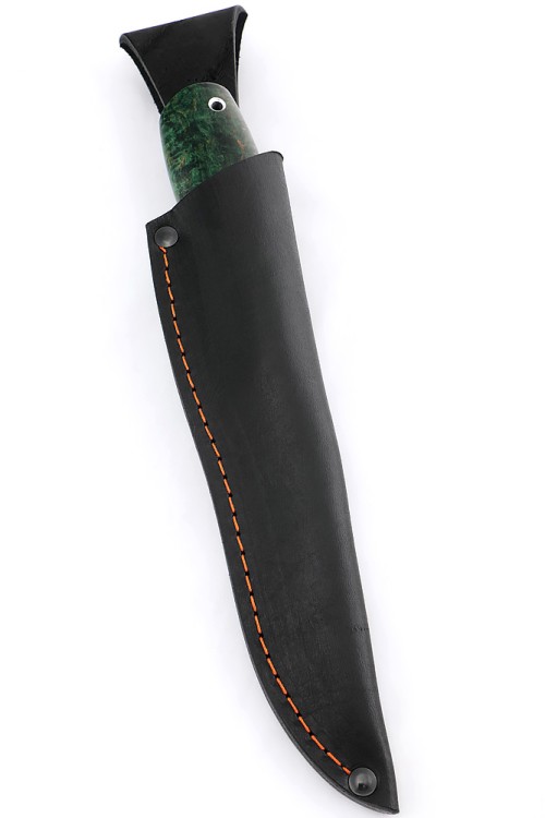 Нож Заяц сталь кованая х12мф рукоять стабилизированная карельская береза зеленая 