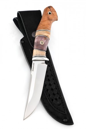 Нож №18, сталь клинка M390, рукоять стабилизированная карельская береза, мозаичные пины