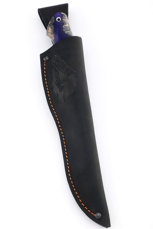 Нож Путник сталь дамаск-долы рукоять комбинированная акрил синий, кап клена черный 