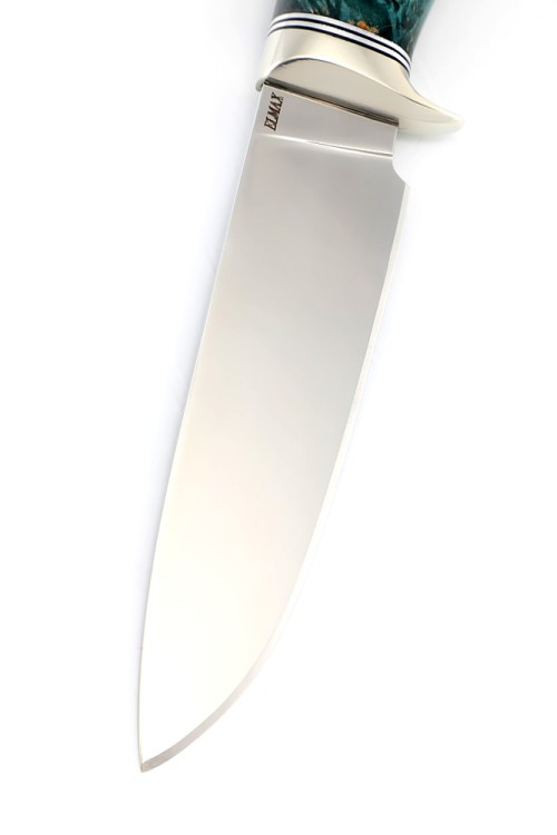 Нож Беркут сталь Elmax рукоять мельхиор, кап клена зеленый 