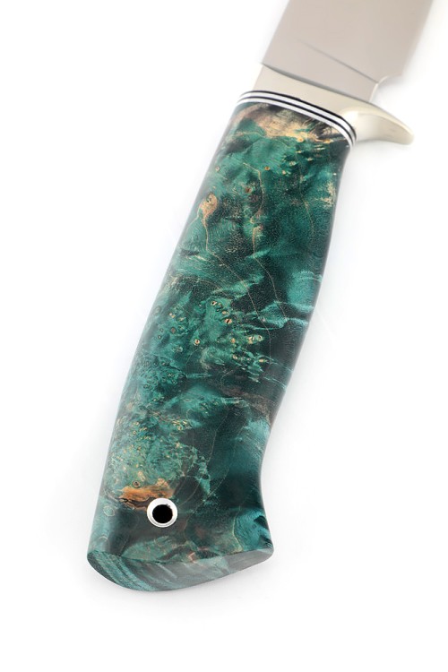 Нож Беркут сталь Elmax рукоять мельхиор, кап клена зеленый 