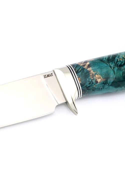Нож Беркут сталь Elmax рукоять мельхиор, кап клена зеленый 