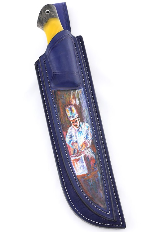 Набор (спарка) из 2-х ножей сталь кованая Х12МФ рукоять гибридная кап клена+ акрил желтый ФОРМОВАННЫЕ НОЖНЫ 