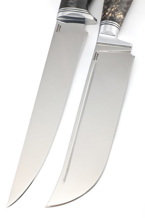 Набор (спарка) из 2-х ножей сталь кованая Х12МФ рукоять гибридная кап клена+ акрил желтый ФОРМОВАННЫЕ НОЖНЫ 