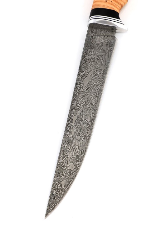 Нож Филейный средний сталь дамаск рукоять береста 