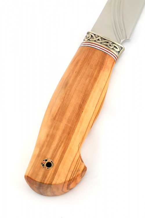 Нож Клык сталь Elmax фигурные долы камень, рукоять мельхиор олива 