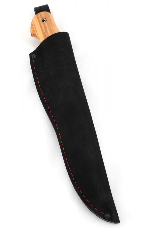 Нож Клык сталь Elmax фигурные долы камень, рукоять мельхиор олива 