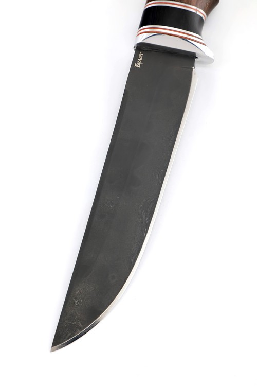 Нож Осетр сталь булат рукоять карельская береза коричневая вставка черный граб 