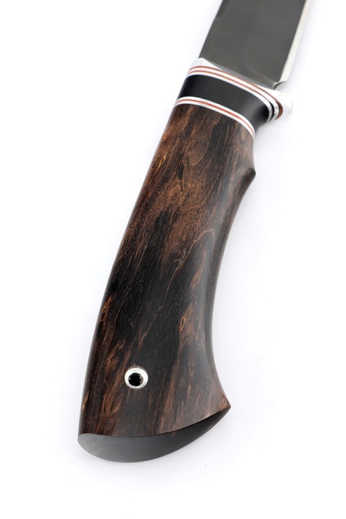 Нож Осетр сталь булат рукоять карельская береза коричневая вставка черный граб 