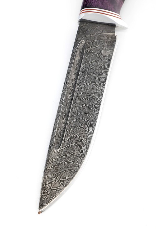 Нож Лось сталь дамаск рукоять карельская береза фиолетовая 