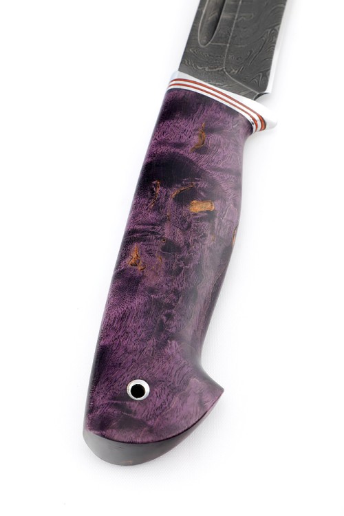 Нож Лось сталь дамаск рукоять карельская береза фиолетовая 