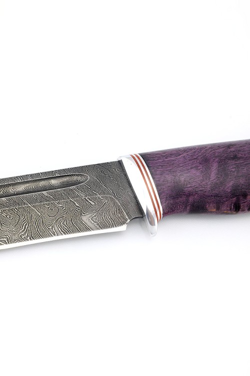 Нож Лось сталь дамаск рукоять карельская береза фиолетовая 