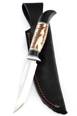 Нож Стриж сталь N690, рукоять рог лося черный граб (пирография)