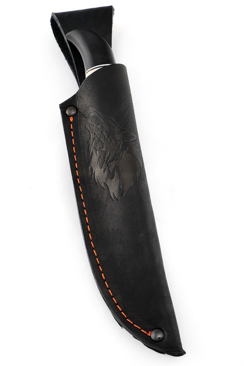 Нож Стриж сталь N690, рукоять рог лося черный граб (пирография) 