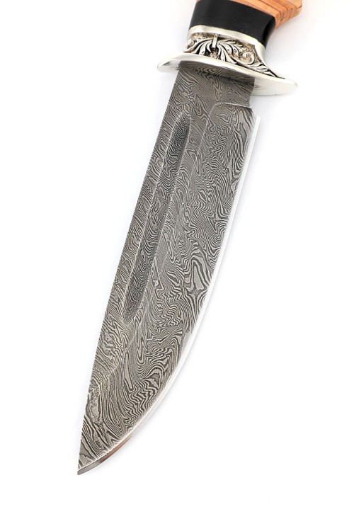 Нож Корсар сталь дамаск рукоять мельхиор, береста 