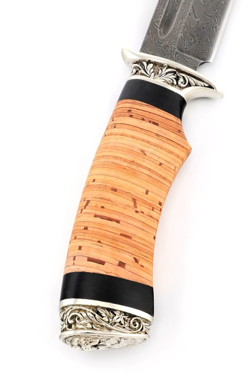 Нож Корсар сталь дамаск рукоять мельхиор, береста 