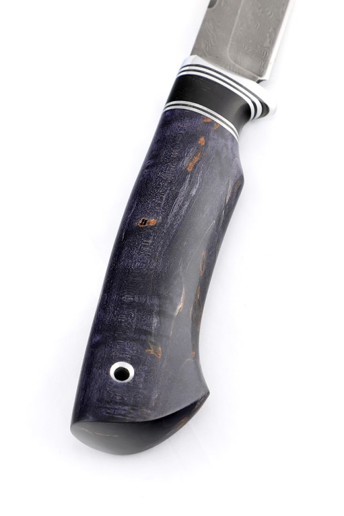 Нож Пума сталь дамаск рукоять вставка черный граб, карельская береза фиолетовая 