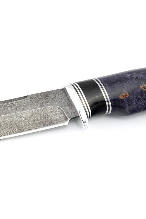 Нож Пума сталь дамаск рукоять вставка черный граб, карельская береза фиолетовая 