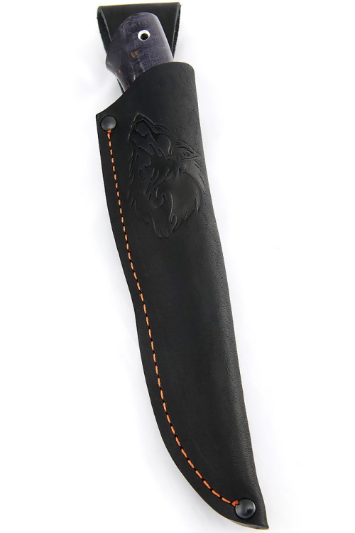 Нож Пума сталь дамаск рукоять вставка черный граб, карельская береза фиолетовая 