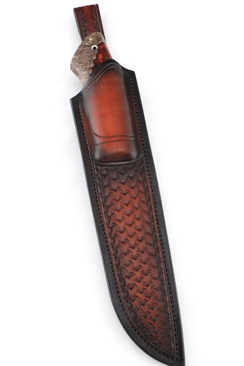 Нож Бурлак сталь кованая Х12МФ, рукоять гибрид: акрил, кап клена коричневый ФОРМОВАННЫЙ НОЖНЫ 