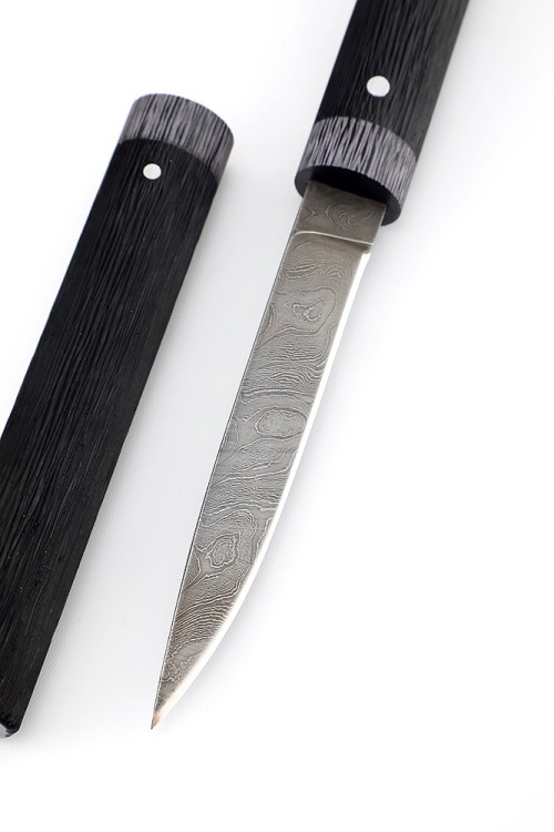 Нож "Сигара" сталь дамаск черный граб резной деревянные ножны 