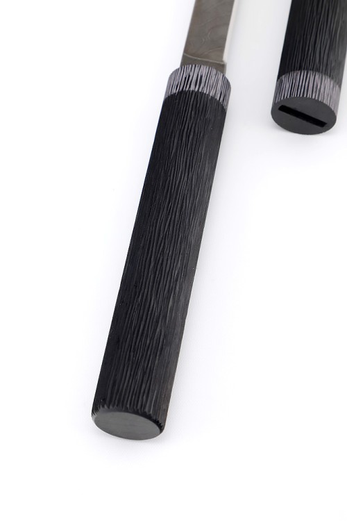 Нож "Сигара" сталь дамаск черный граб резной деревянные ножны 