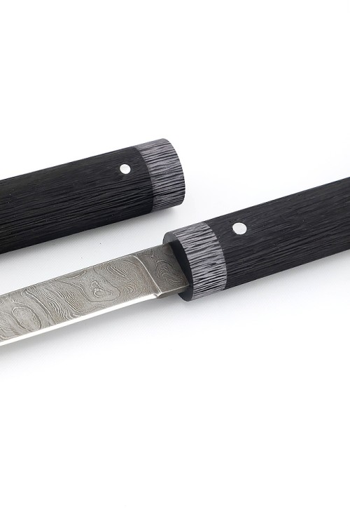 Нож "Сигара" сталь дамаск черный граб резной деревянные ножны 