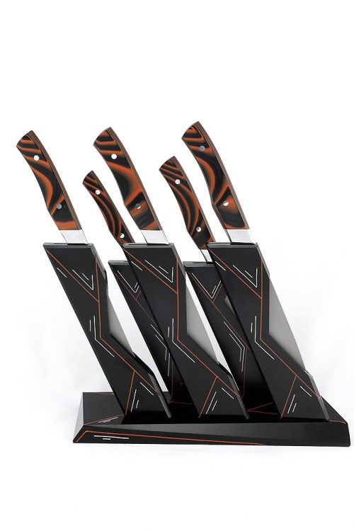 Подставка из черного граба с набором из 5 ножей (K340, G10) 
